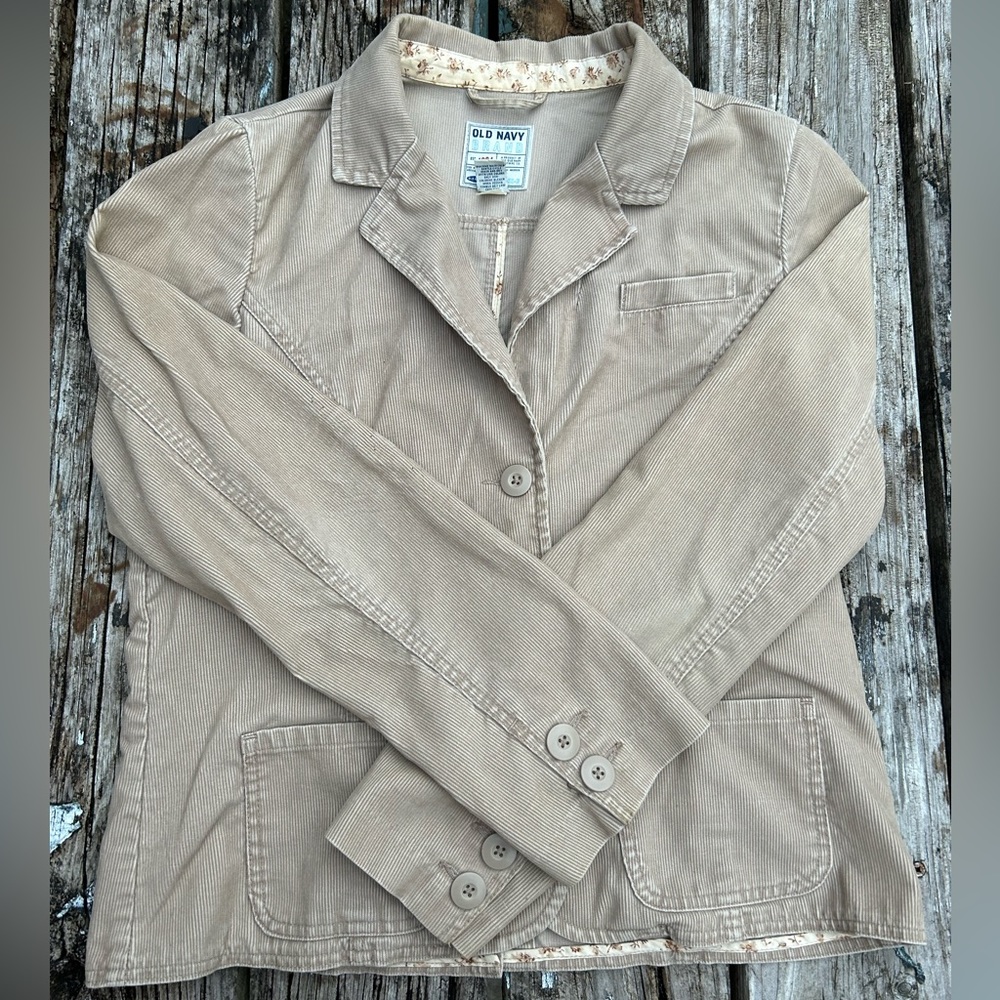 Old Navy Women’s 3 Button Corduroy Khaki Jacket Sport Coat Size Large - Picture 3 of 4